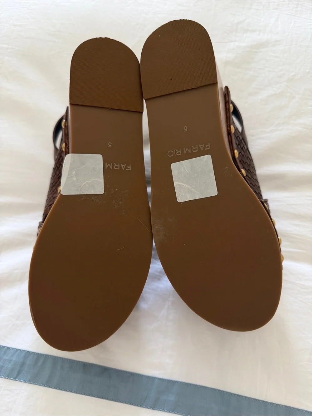 FARM Rio Brown Woven Leather Platform Sandals